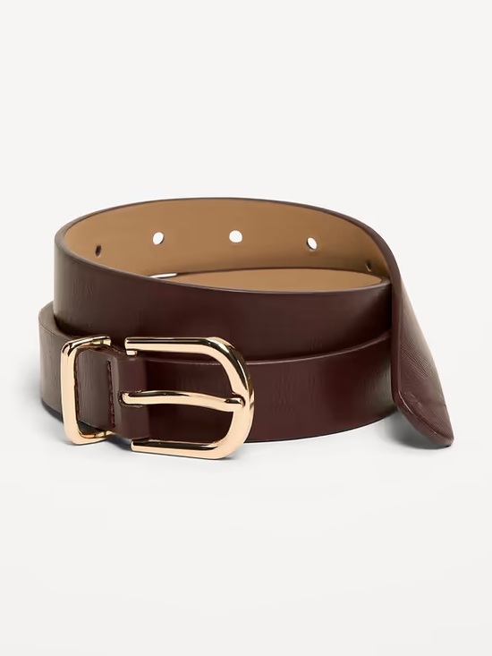 Old Navy Accessories - OLD NAVY Classic Wide Brown Faux Leather Belt with Gold Buckle